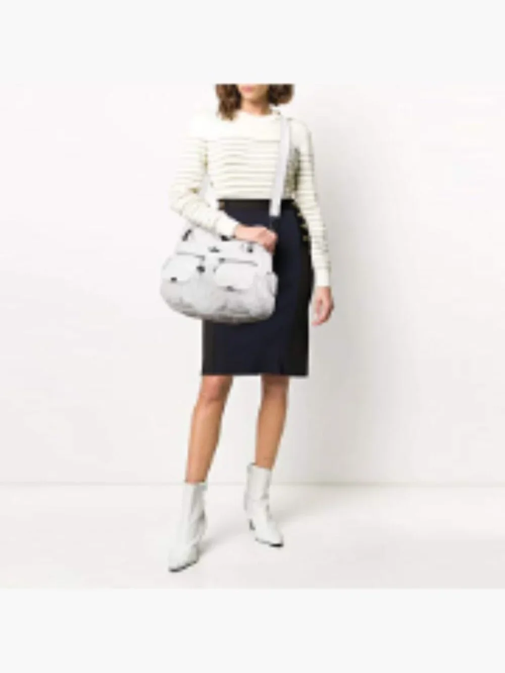 Large Double Zipper Multi Pocket Washed PU Leather Shoulder Bag Handbag
